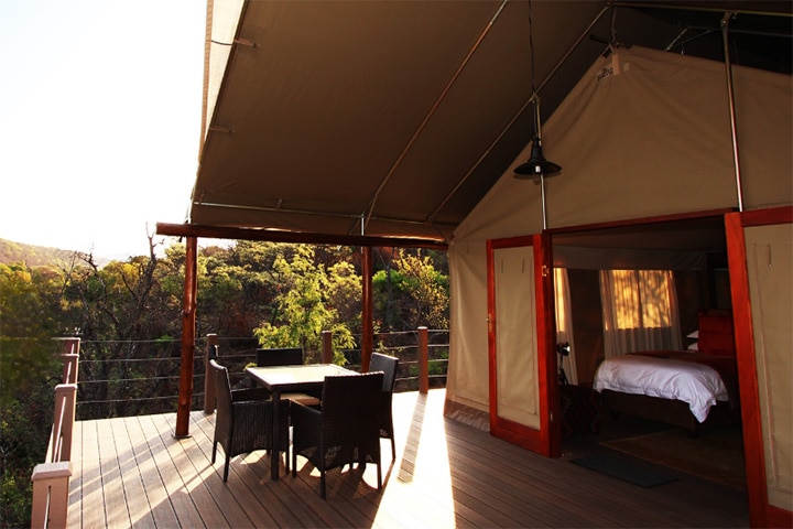 Glamping tent accommodations at Camp Hideaway Texas Hill Country