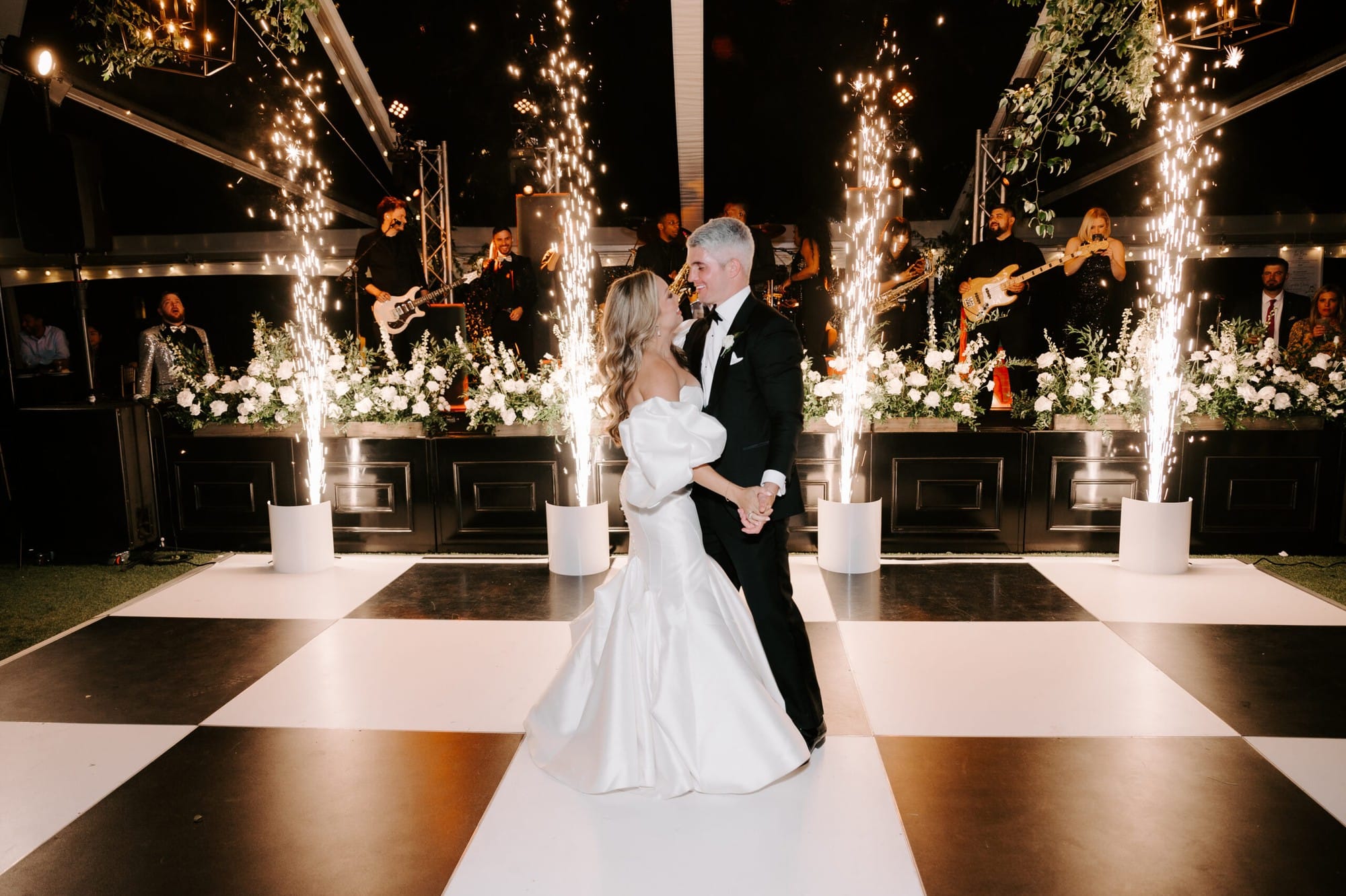 Wedding first dance with sparklers at Camp Hideaway Fredericksburg event venue