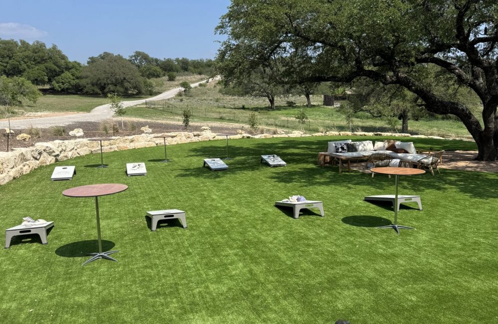 Camp Hideaway Hill Country Lodging & Events Venue 89 SW Allie Wedding Lawn_Cornhole etc